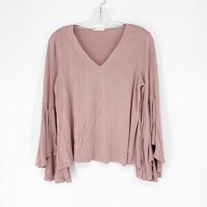Altar'd State Flare Sleeve V-Neck Pink Top Size Small